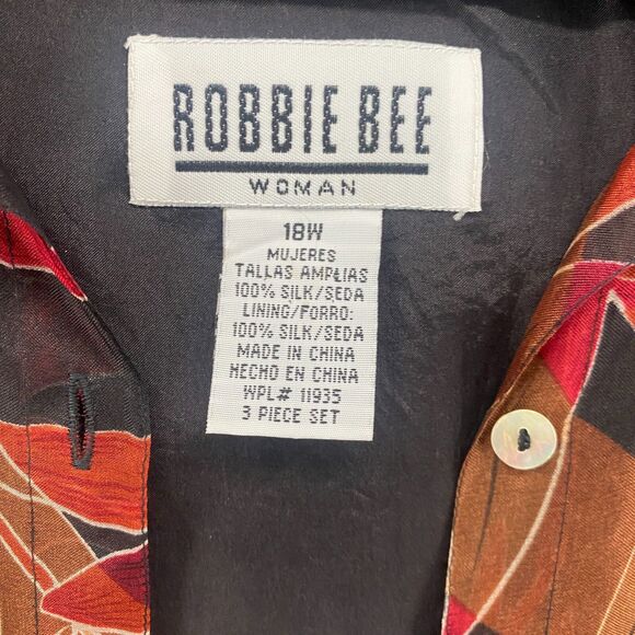 Robbie Bee Blouse Top Womens 18W Silk Leaf Print Button Up Ladies Vintage Fall - Picture 8 of 10